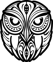 Wall Mural - ﻿Tattoo of a black & white owl adorned with Polynesian patterns.