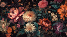 Bold And Exotic Floral Pattern On Dark Background