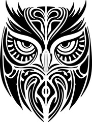 Wall Mural - ﻿Owl tattoo in black and white with Polynesian designs.