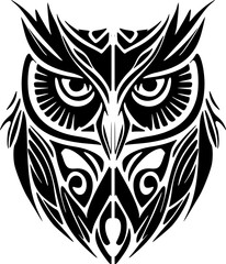 Wall Mural - ﻿Beautiful owl tattoo featuring black, white, and Polynesian detailing.