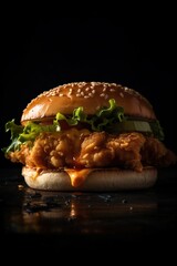 Sticker - Chicken burger with black background