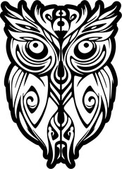 Wall Mural - ﻿A black & white owl tattoo adorned with Polynesian designs.