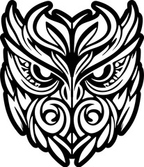 Wall Mural - ﻿Owl tattoo design in black & white with Polynesian styles.