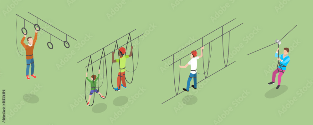 3D Isometric Flat Vector Conceptual Illustration of Rope Park ...