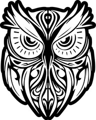 Wall Mural - ﻿Owl tat with black and white ink, decorated with Polynesian style designs.