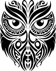 Wall Mural - ﻿A unique black and white owl tattoo featuring Polynesian designs.