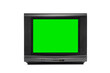 © Pituk - Black analog old television with green screen with clipping path isolated on white background.