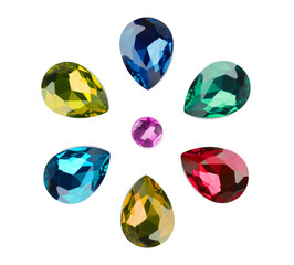 Wall Mural - Set of beautiful gemstones on white background, top view