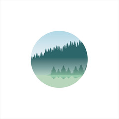 Sticker - Logo Vector Illustration Mountain landscape nature around.