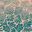© Oleksandra - Peach green abstract background with tropical palm leaves in Matisse style. Vector seamless pattern with Scandinavian cut out elements.