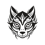 Fototapeta Koty - japanese kitsune mask, logo concept black and white color, hand drawn illustration