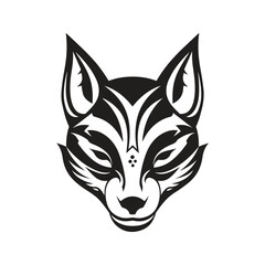 Wall Mural - japanese kitsune mask, logo concept black and white color, hand drawn illustration