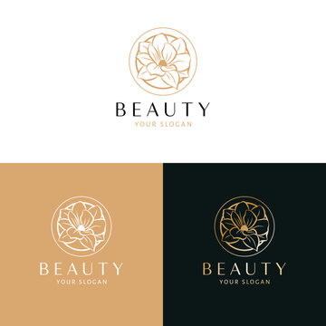 Beauty and cosmetics logo design. Magnolia flower vector logotype. Floral logo template.