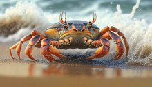 Sally Lightfoot Crab On Sandy Beach By Water Generated By AI