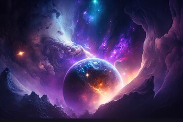 Wall Mural - purple galaxy universe background, generative ai	
