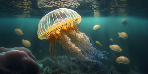 Wall Mural - jelly fish in the sea created using ai generative technology