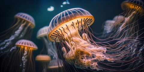 Wall Mural - jelly fish in the sea created using ai generative technology