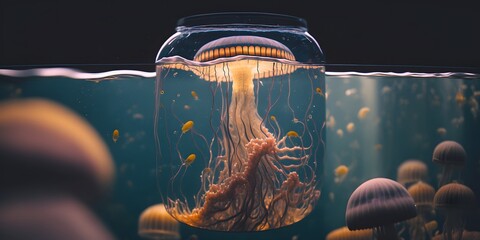 Wall Mural - jelly fish in the sea created using ai generative technology