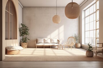 Sticker - spacious living room with natural lighting and comfortable furniture. Generative AI