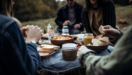 Friends gathered outdoors for fun barbecue adventure generated by AI