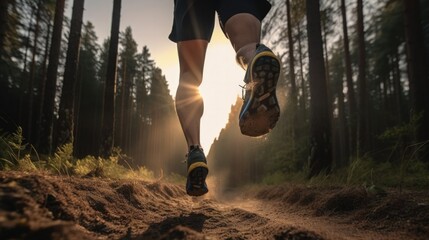 man running in middle of the forest, generative ai