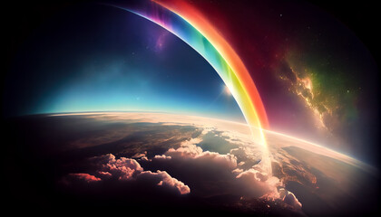 rainbow in the sky above the earth. Generative AI, Generative, AI