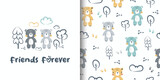 Fototapeta Pokój dzieciecy - Сhildish pattern with cute bear. Animal seamless background, cute design for fabric, wallpaper, wrapping paper, textile, t-shirt print, kids fashion