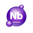 Niobium (Nb) icon structure chemical element round shape circle purple. 3D Illustration vector. Chemical element of periodic table Sign with atomic number. Study in science for education.	