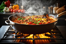 A Delicious Homemade Bolognese Sauce Simmering Away In A Skillet, Ready For The Perfect Family Dinner. AI Generative