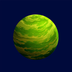 Wall Mural - Cartoon green space planet for galaxy game or alien fantasy earth, vector icon. Cosmic world planet with green craters surface, space exoplanet or moon in cosmos or extraterrestrial solar system