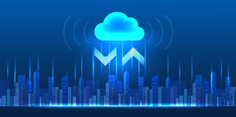 Poster - Smart technology for data storage and data transmission is a popular future system used in digital cities. by working through the cloud system It is a network that sends data all over the world.