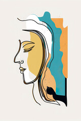 Poster - Abstract portrait illustration digital art face person poster background artwork 
minimal expressionism line art drawing style yoga peaceful graphic design character generative ai