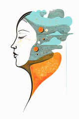 Poster - Abstract portrait illustration digital art face person poster background artwork 
minimal expressionism line art drawing style yoga peaceful graphic design character generative ai