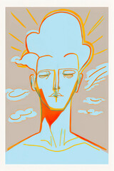 Poster - Abstract portrait illustration digital art face person poster background artwork 
minimal expressionism line art drawing style yoga peaceful graphic design character generative ai