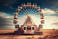 Old Carnival With A Ferris Wheel On A Cloudy Day. 3D Rendering, Illustration. Generative AI