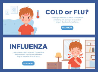 Wall Mural - Set of website banner templates about flu symptoms flat style