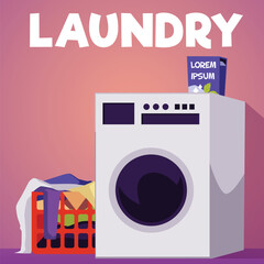 Wall Mural - Laundry service advertising poster, flat vector illustration.