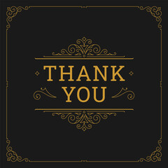 Wall Mural - Thank you vintage card antique swirl flourish curved golden frame design template vector