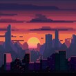 Sonnenuntergang in der Stadt in 16-bit Design