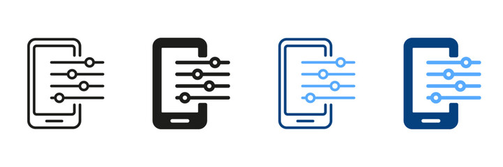 Poster - Fix, Maintenance, Smartphone Repair Service Symbol Collection. Control Panel and Settings of Electronic Device. Mobile Phone Settings Line and Silhouette Icon Set. Isolated Vector illustration