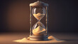 Hourglass with sand on dark background. Concept of time passing. AI generated