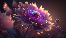 Beautiful Dahlia Flower With Purple Petals On Dark Background. AI Generated