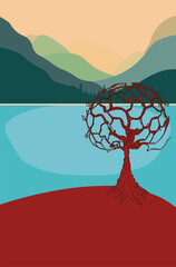 Wall Mural - Lake in the mountains and tree