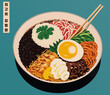 Bibimbap: Stilisierte Illustration eines koreanischen Reisgerichts