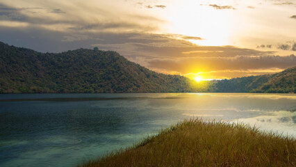 Canvas Print - Beautiful lake view with hill