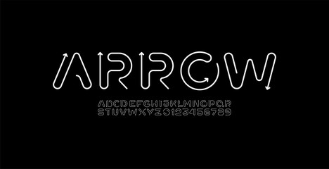Canvas Print - alphabet font from rounded thin line with arrows, letters and numbers made in linear style, vector i