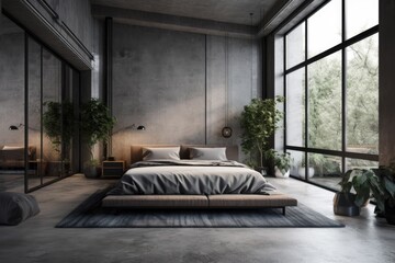 Wall Mural - spacious bedroom with natural light and a king-sized bed. Generative AI