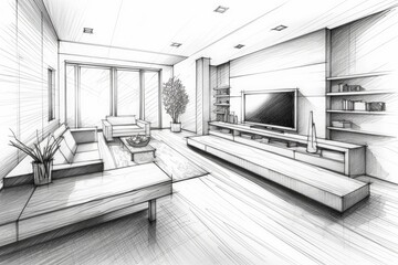 Wall Mural - cozy living room with comfortable seating and entertainment center. Generative AI