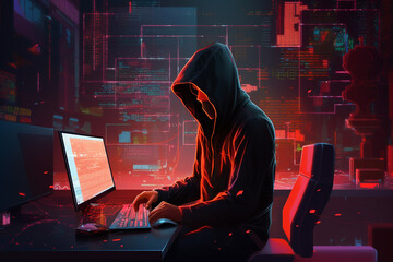 Hacker en train de pirater un système informatique, cyber-criminalité, rançongiciel, vol de données informatiques, ransomwares, attaques informatiques