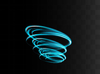 A glowing tornado. Rotating wind. Beautiful wind effect. Isolated on a transparent background. Vector illustration.